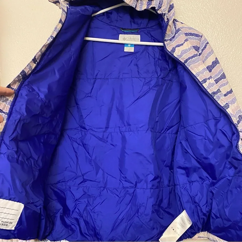 Columbia girls pastel blue pink printed hooded jacket winter coat Large 14/16